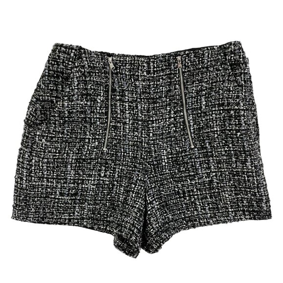 Express Shorts Metallic Tweed Silver Black Double Zippers Lined Holiday Party 10 - Picture 1 of 4